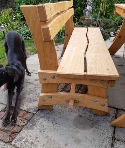 Cleft Chestnut trestle bench with back Cleft Chestnut trestle bench with back