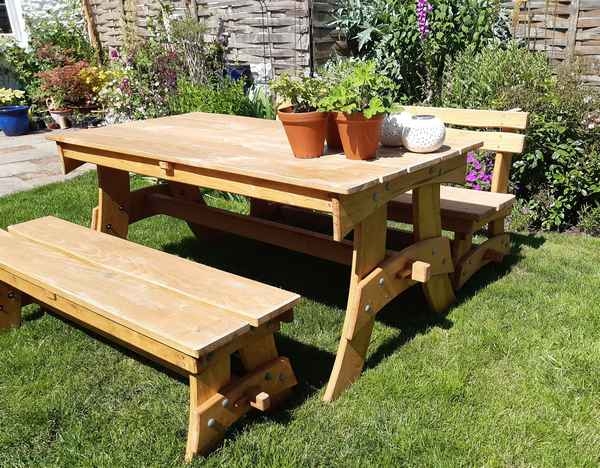 Cleft Chestnut trestle bench set - light framed Cleft Chestnut trestle bench set - light framed