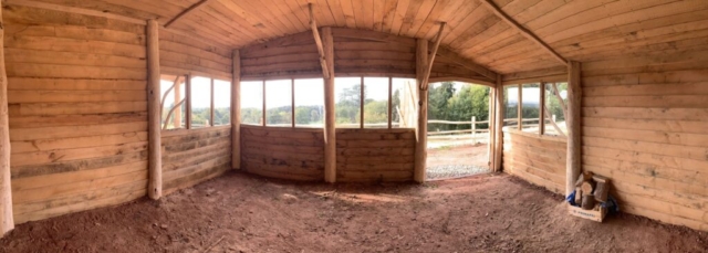 Panorama of classroom Chestnut, Oak and Larch cladding were used to build this outdoor classroom in Monm