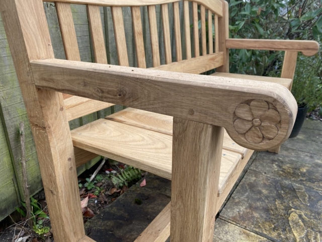 Carved detail on the Chesterton bench Carved detail on the Chesterton bench