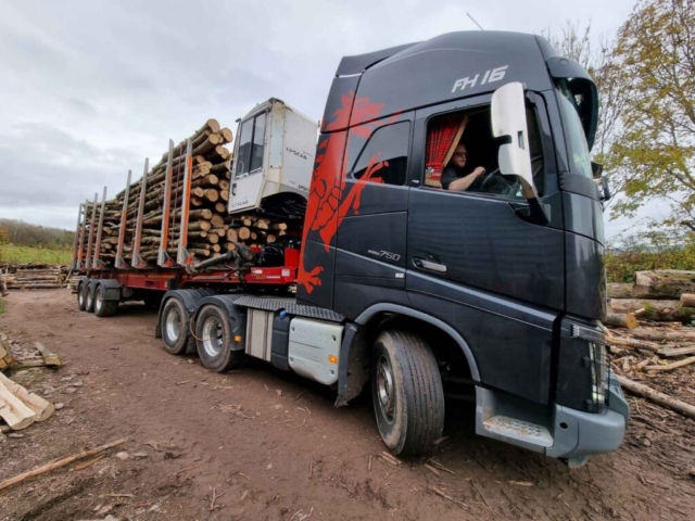 Our friendly neighbourhood haulier moves the timber Our friendly neighbourhood haulier moves the timber