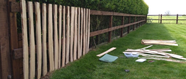 Pickets are a great way to soften an existing fence Chestnut Pickets are a great way to soften an existing fence
