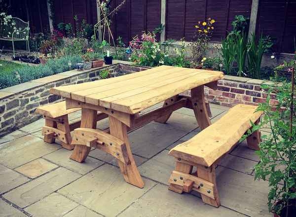 Cleft and sawn Chestnut trestle bench set Cleft and sawn Chestnut trestle bench set