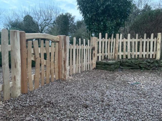 Cleft Chestnut picket fencing and Harvest gate Cleft Chestnut picket fencing and Harvest gate