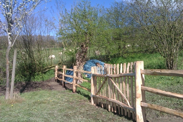 12 Cleft Chestnut mortised post and rail fencing with wicket gates Cleft Chestnut mortised post and rail fencing with wicket gates