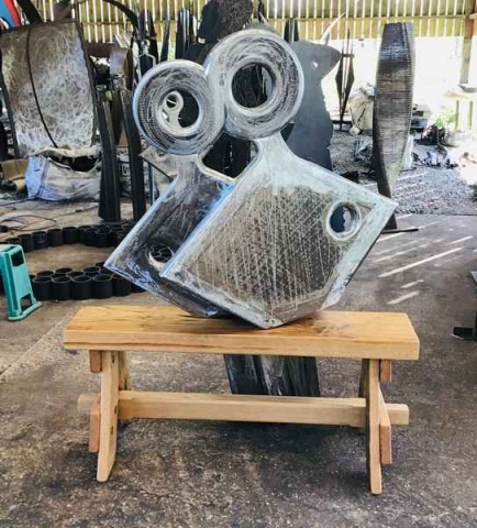 Chunky trestle bench designed to take Sculpture by Simon Probyn Chunky trestle bench designed to take Sculpture by Simon Probyn