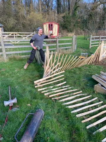 Joe installing some Chestnut paling Joe installing some Chestnut paling